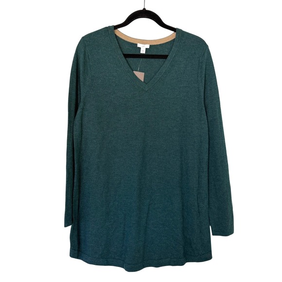 J. Jill Tops - J. Jill NWT Forest‎ Green Heather V-Neck Tunic Sweater Cotton Blend Medium